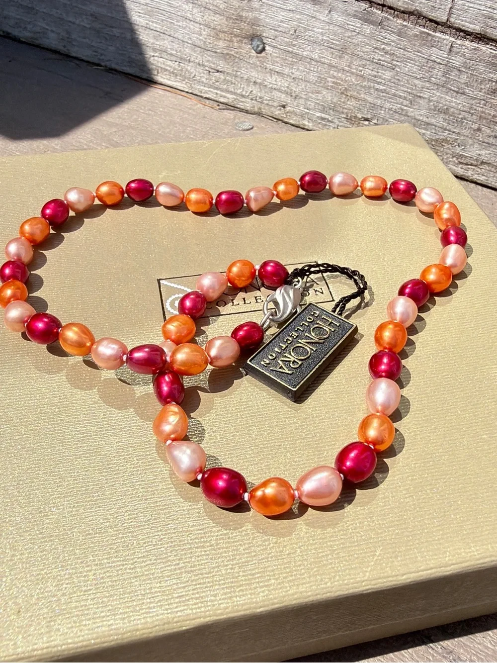 NWT Honora 17” red, orange, champagne dyed freshwater pearl necklace w/ 925!